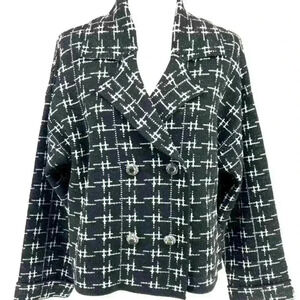 ZARA BLACK WHITE GRID PATERN DOUBLE  BREAST TWEED BLAZER SIZE LARGE